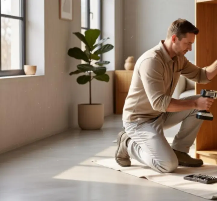 Monteur van FurnitureInstallPro die een kast vakkundig monteert