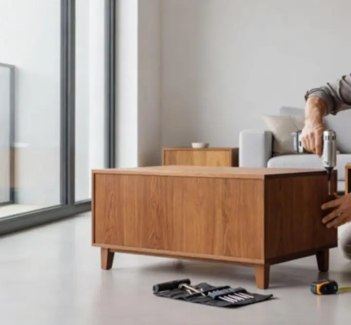 Vakkundige monteur van FurnitureInstallPro aan het werk bij de montage van meubels.