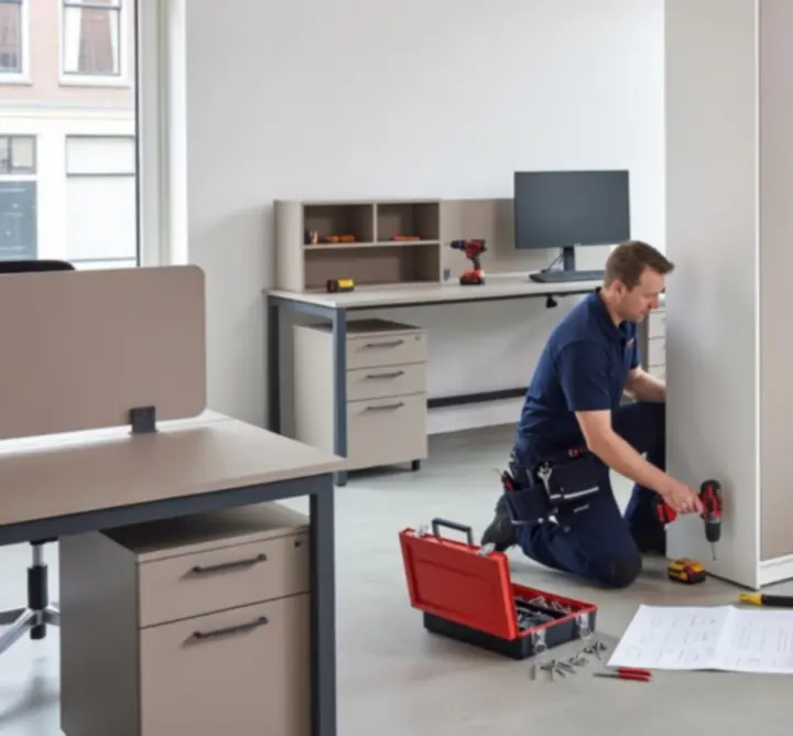 Monteurs plaatsen een grote kast op locatie bij een klant